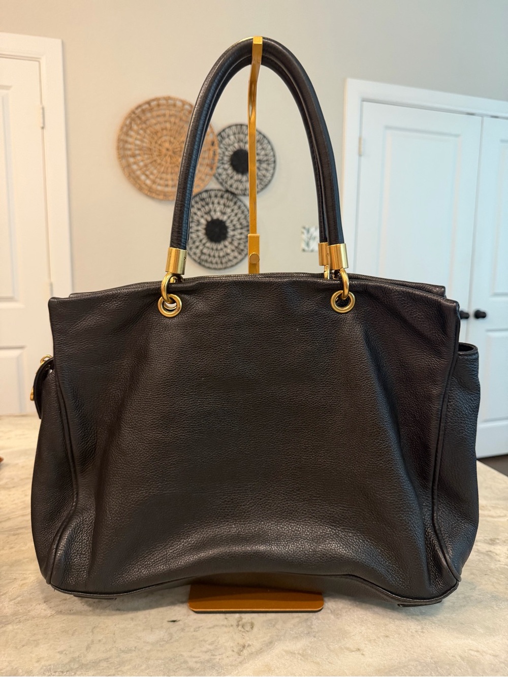 Marc by Marc Jacobs Black Leather Tote with Gold Hardware Accents - Picture 2 of 4
